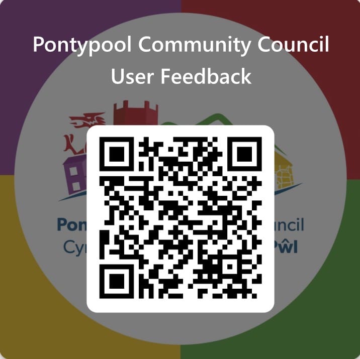 QR code linking to the Pontypool Community Council resident feedback survey